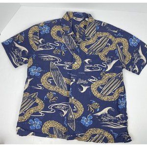 Structure Vintage 90s Hawaiian Shirt Mens Size Large Blue Lei Surfboard Vacation